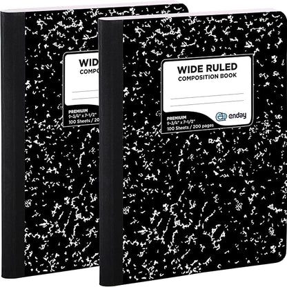 Emraw Marble Composition Notebook Wide Ruled Black and White Composition Books 100 Sheets (2 Pack)