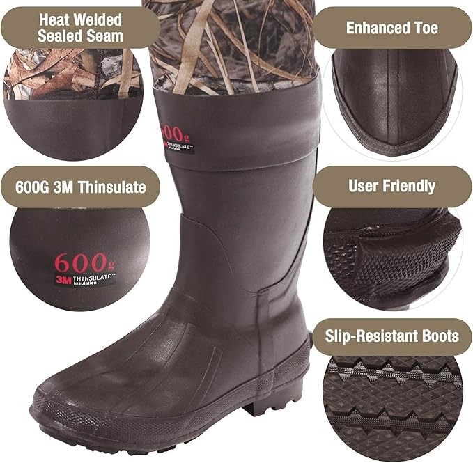 HISEA Chest Waders Neoprene Duck Hunting Waders for Men with 600G Insulated Boot Waterproof Camo Bootfoot Fishing Waders
