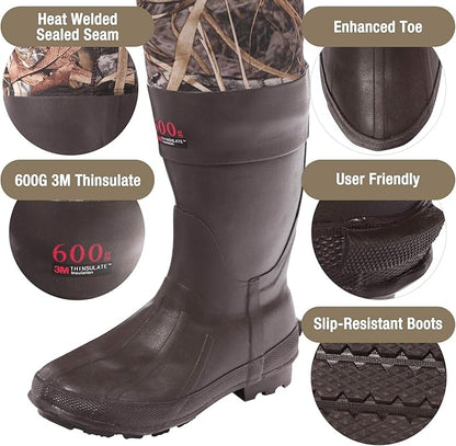 HISEA Chest Waders Neoprene Duck Hunting Waders for Men with 600G Insulated Boot Waterproof Camo Bootfoot Fishing Waders