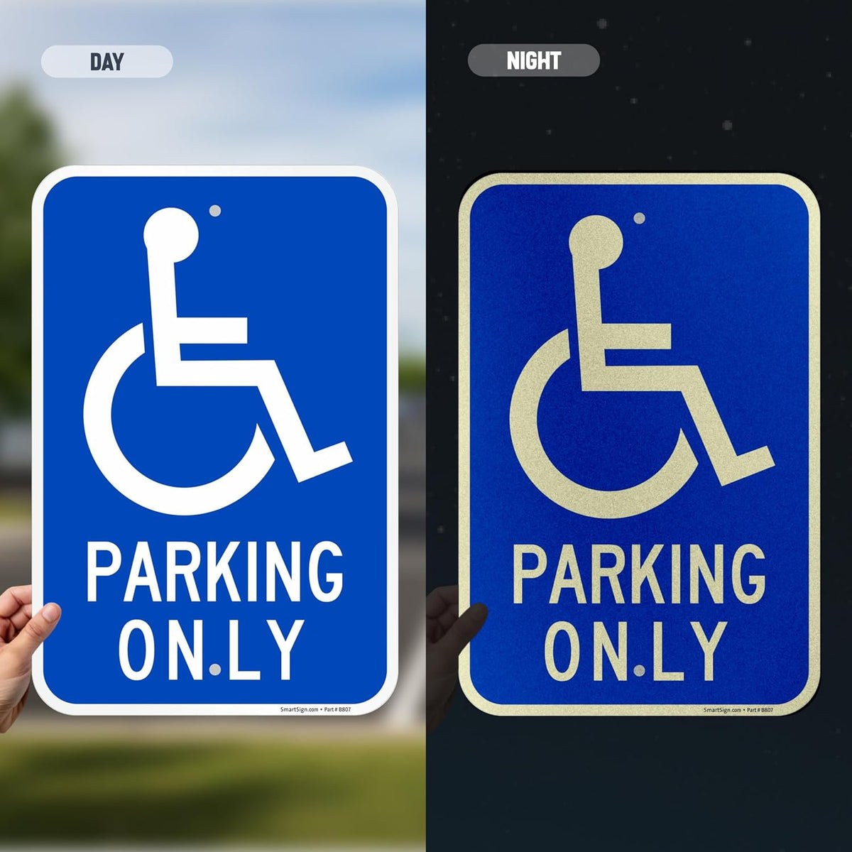 Basics Handicap Parking Sign | 12" x 18" Engineer Grade Reflective 120 mil ACM, Reserved Parking Signs for Handicapped Only, Made in USA