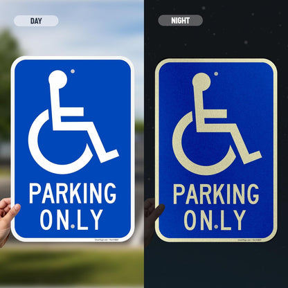 Basics Handicap Parking Sign | 12" x 18" Engineer Grade Reflective 120 mil ACM, Reserved Parking Signs for Handicapped Only, Made in USA