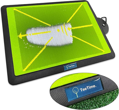 TeeTime Golf Practice Mat - Patent Pending - Dual-Tone Sequin Design - Ideal for IndoorOutdoor Golf Training - Includes Carry Clip