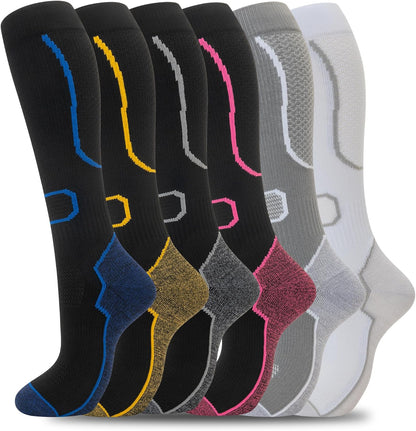 fenglaoda 3 Pairs Compression Socks for Women & Men Knee High Cute Circulation Socks for Nurse Pregnant Travel Athletic