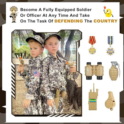 INNOCHEER Army Costume for Kids, Halloween Costumes for Boys Kids, Boys Military Soldier Costume for Boy Kids Age 3-6-8-10-12