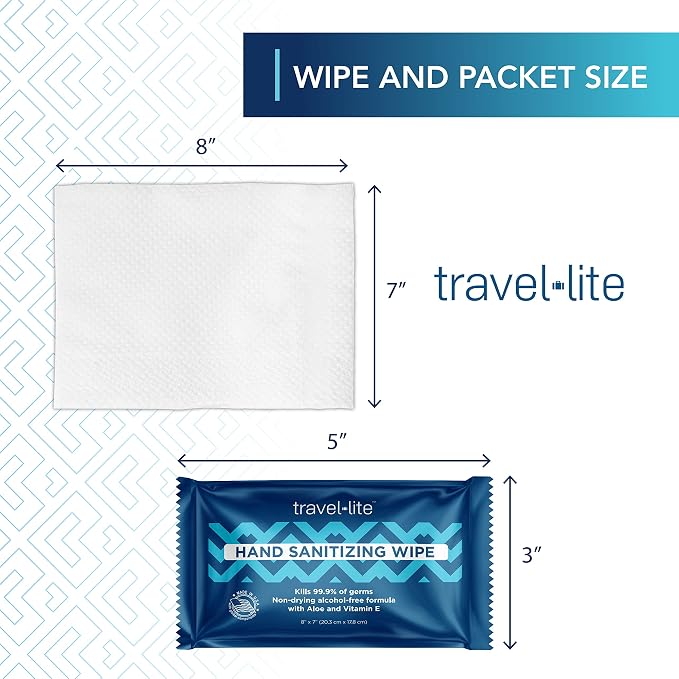 Travel Lite Alcohol-Free Hand Wipes With Aloe Vera & Vitamin E, 180 Count Fresh Scent Wipes for Hand Cleansing & Skin Moisturizing, Individually Wrapped for Adults & Kids Travel - Travel Ready