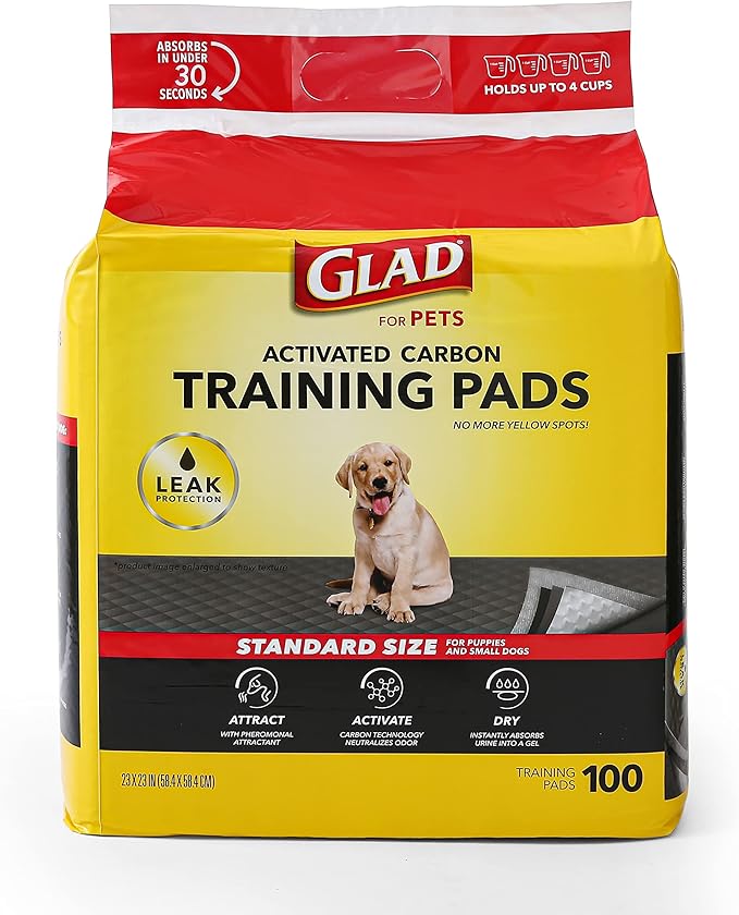 Glad for Pets Black Charcoal Puppy Pads 23" x 23" AllinOne Puppy Potty Training Pads That ABSORB  NEUTRALIZE Urine Instantly New  Improved Quality Puppy Pee Pads, (Pack of 1, 100 Count Total)