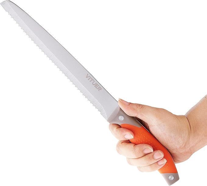 Bread Knife with Cover, 8 inch Serrated Bread Knife for homemade bread, Bread Cutter Ideal for Slicing Homemade Bread, Bagels, Cake (8-Inch Blade with 5-Inch Handle)