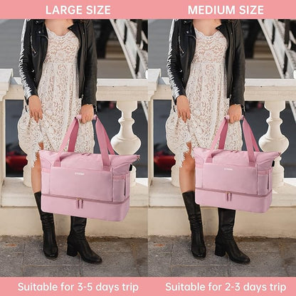 ETRONIK Gym Bag for Women, 55L Travel Duffel Bag with USB Charging Port, Weekender Overnight Bag with Wet Pocket and Shoes Compartment for Women Travel, Large Size (Pink)