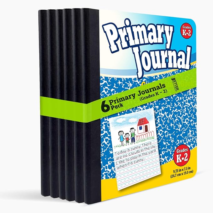 Better Office Products Primary Journal, Hardcover, Primary Composition Book Notebook - Grades K-2, 100 Sheet, One Subject, 9.75" x 7.5", Blue Cover-5 Pack