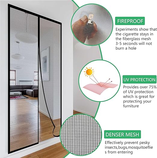 RELIANCER Fiberglass Magnetic Screen Door,36"x80" Door Mesh Screen w/Magnets,Fits Doors Up to 34.5"x78.5",Auto Closer Patio Door Net Screen,Hands Free Door Cover,Doorway Mesh Curtain,Mesh Partition