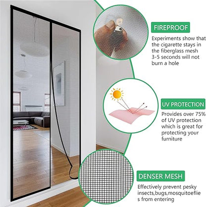 RELIANCER Fiberglass Magnetic Screen Door,36"x80" Door Mesh Screen w/Magnets,Fits Doors Up to 34.5"x78.5",Auto Closer Patio Door Net Screen,Hands Free Door Cover,Doorway Mesh Curtain,Mesh Partition