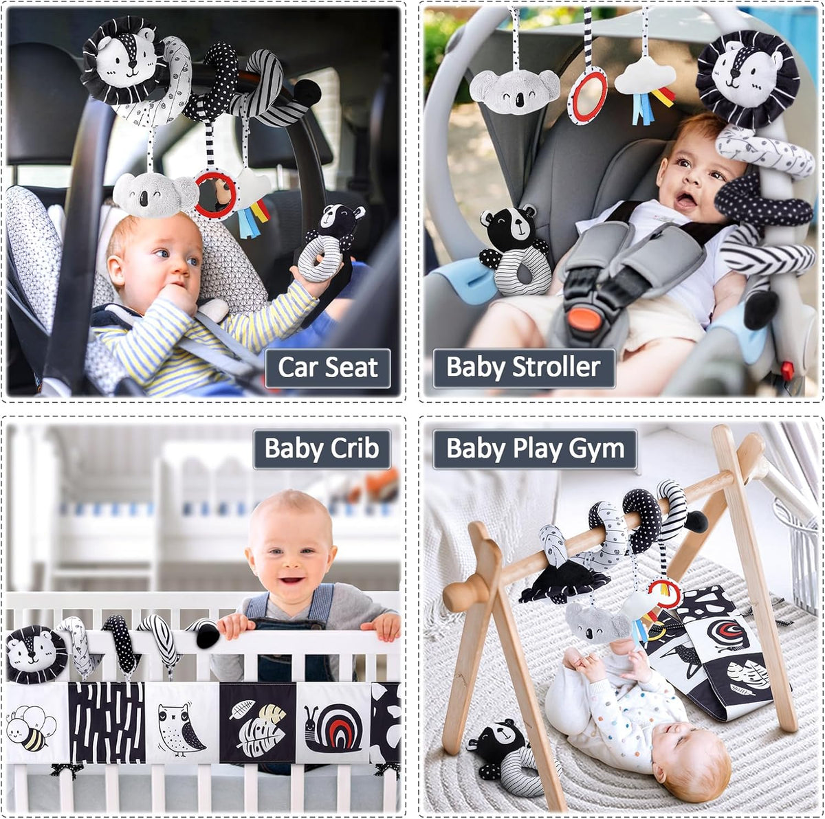 High Contrast Baby Toys for Newborn, Black and White Baby Sensory Toys with Car Seat Toys,Infant Toys with Black White Cards Book, Montessori Toys for Baby Gifts(Missing baby's vision & brain development )