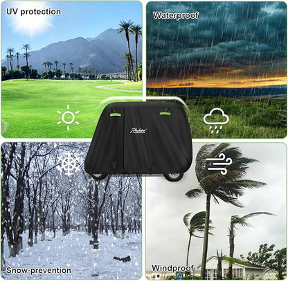Roykaw Golf Cart Cover Compatible with EZGO, Yamaha, Club Car 24 Passengers Golf CartOoa420D Oxford Fabric Full Cover with Reflective Stripe  3 Zipper Doors,WaterproofWindproofSunproof