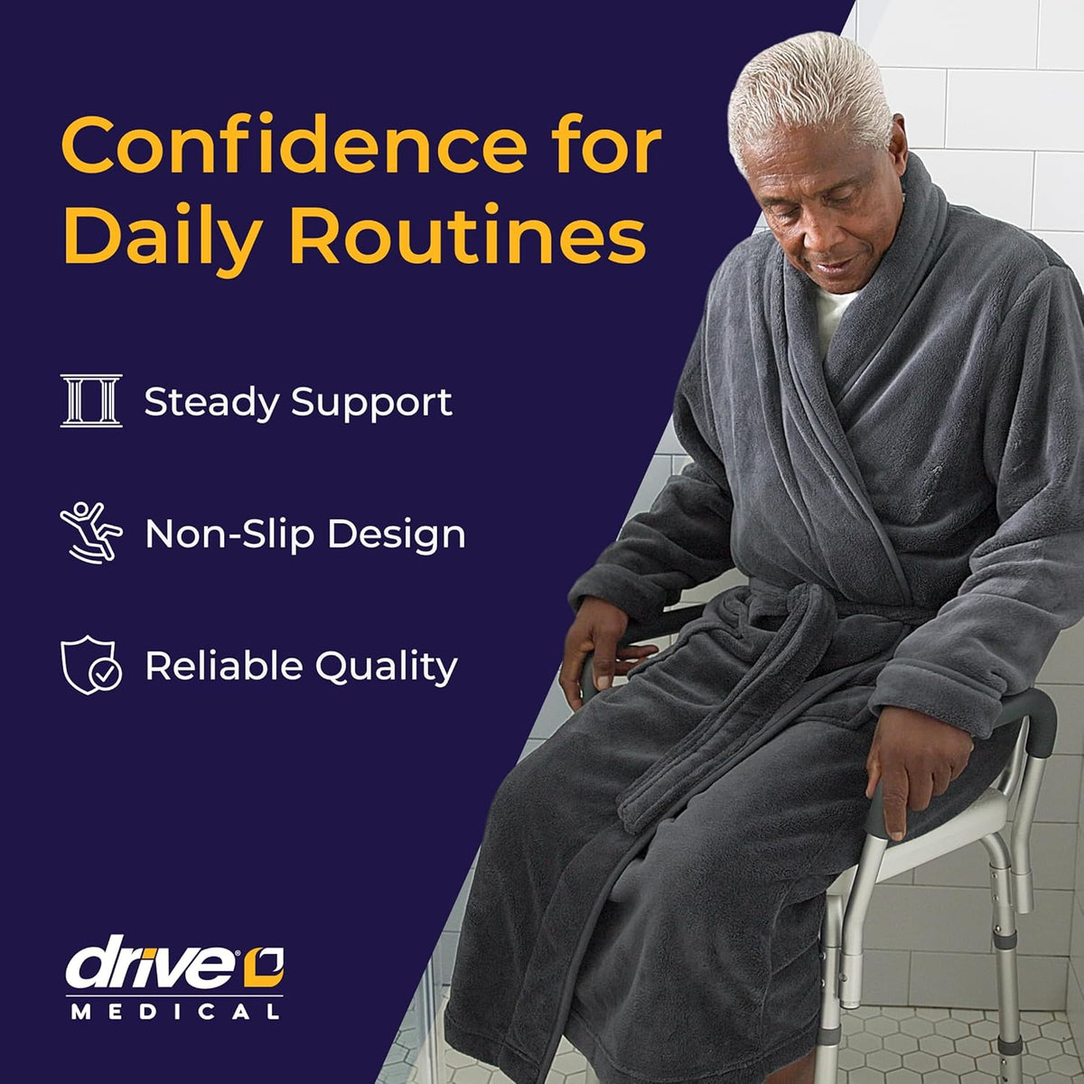 Drive Medical Shower Chair with Back & Padded Arms - Adjustable Height Bath Seat for Safety & Comfort - Lightweight Aluminum Construction- 350 Lb Capacity - White