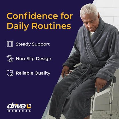 Drive Medical Shower Chair with Back & Padded Arms - Adjustable Height Bath Seat for Safety & Comfort - Lightweight Aluminum Construction- 350 Lb Capacity - White