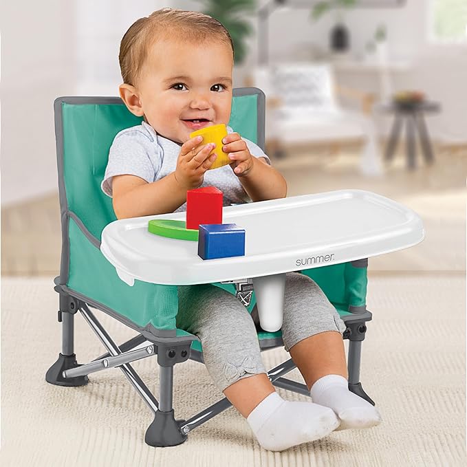 Summer by Bright Starts Pop 'N Sit Portable Booster Chair, Floor Seat, IndoorOutdoor Use, Compact Fold, Teal, 6 Mos - 3 Yrs