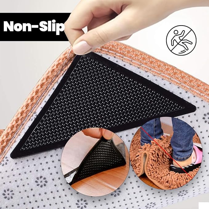 Muddy Mat Heavy Duty Non-Slip Reusable Rug Corner Pads - Double-Sided Adhesive Pad for Corners and Sides on Hardwood Floors, Area Rugs - Keep Your Rug in Place (Pack of 4)