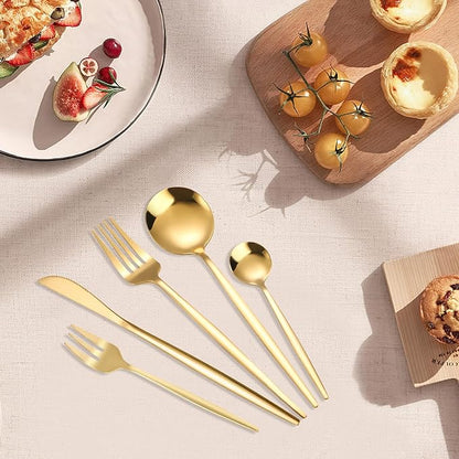 Gold Silverware Set, 90 Piece Golden Cutlery Set Service for 18, Stainless Steel Flatware Set Include Spoons Forks Knives Tableware Utensil Set, Mirror Polished, Dishwasher Safe