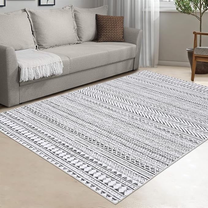 5x7 Machine Washable Area Rug Boho Geometric Area Rug Farmhouse Non-Slip Stain Resistant Modern Rug for Living Room Home Office, 5' x 7'