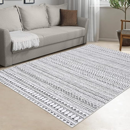 5x7 Machine Washable Area Rug Boho Geometric Area Rug Farmhouse Non-Slip Stain Resistant Modern Rug for Living Room Home Office, 5' x 7'