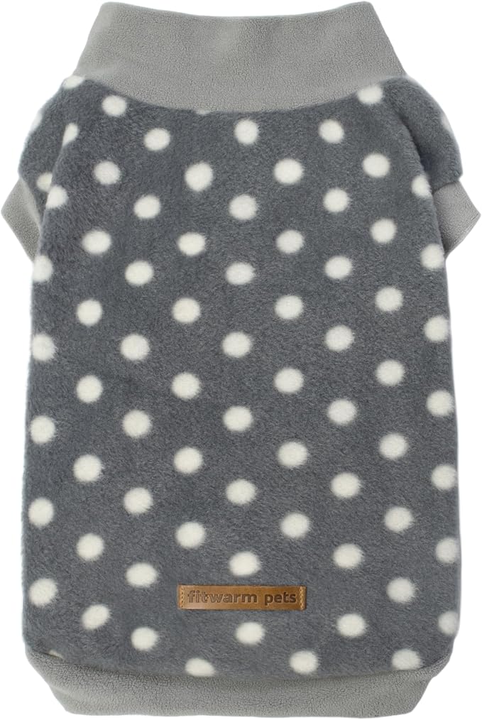 Fitwarm Fleece Polka Dot Dog Sweater, Cozy Dog Winter Clothes for Small Dogs Boy Girl, Dog Cold Weather Fleece Sweater, Doggy Pullover Jacket, Pet Outfit, Light Grey, Dark Grey, White, XS