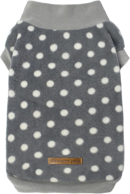 Fitwarm Fleece Polka Dot Dog Sweater, Cozy Dog Winter Clothes for Small Dogs Boy Girl, Dog Cold Weather Fleece Sweater, Doggy Pullover Jacket, Pet Outfit, Light Grey, Dark Grey, White, XS