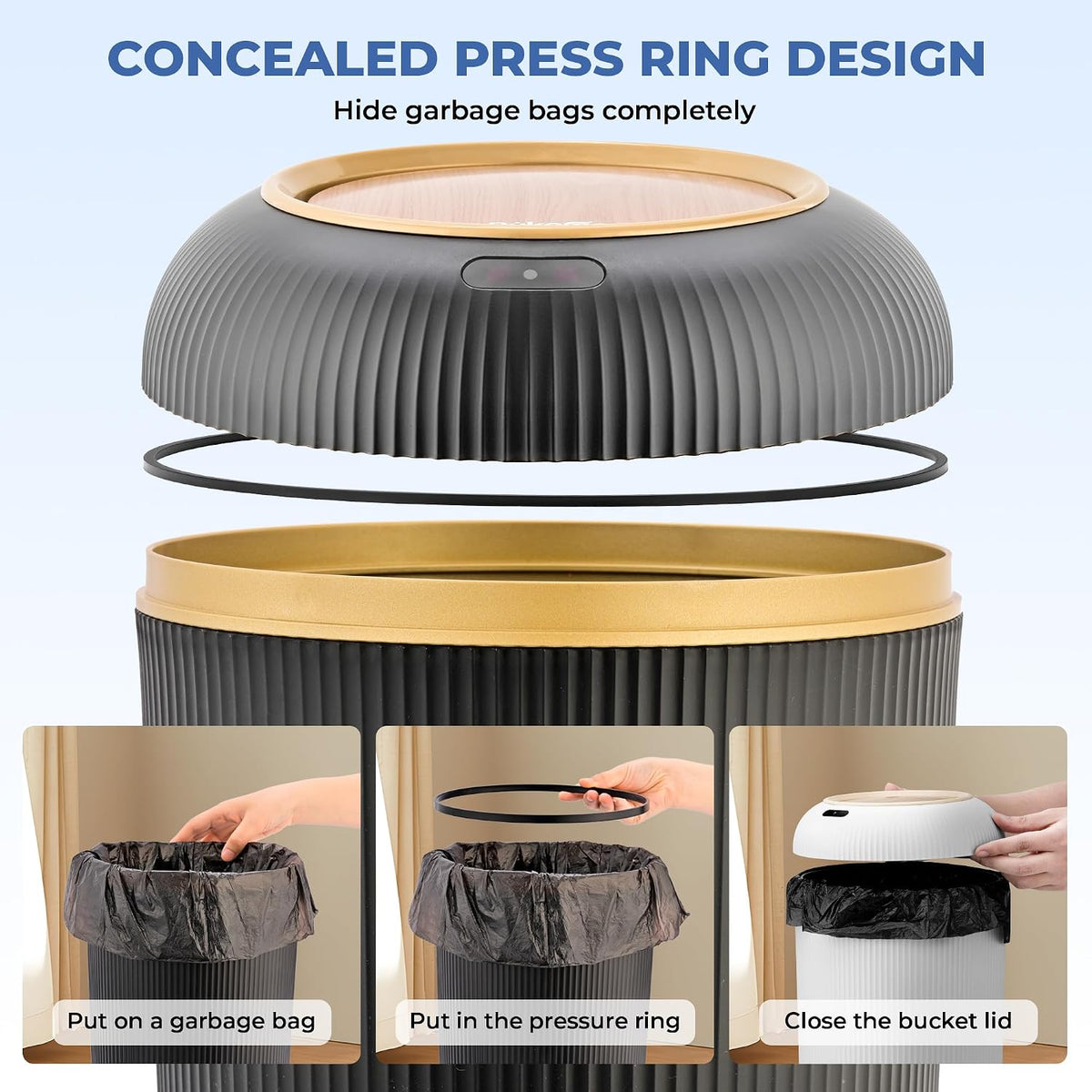 Pukomc Smart Sensor Wastebasket, Convenient and Hygienic Easy to Use, Technology Sensor Waterproof Wastebasket Plastic Trash can for Kitchen, Bathroom, Bedroom, Living Room, Office and Outdoor