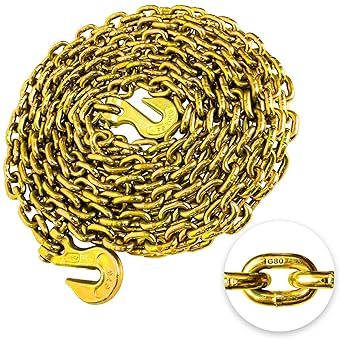 G80 Transport Binder Chain 14 Inch x 20 Foot SafetyBinder Chain with Clevis Grab Hooks 3,300 lbs Safe Working Load Logging Chain for Transporting Towing Tie Down Binding Equipment