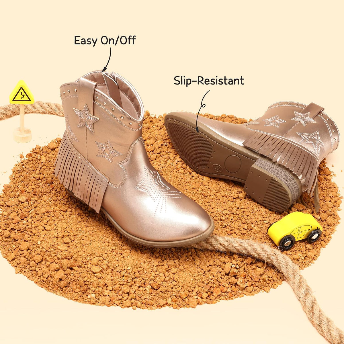 DREAM PAIRS Girls Cowboy Cowgirl Western Boots | Tassel star soft lining low-heel ankle cow girl boots pull-on riding shoes with soft lining