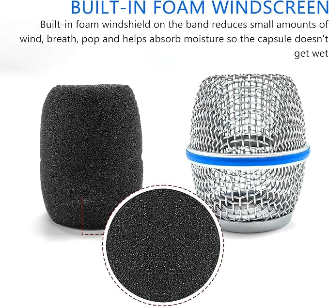 Microphone Replacement, Grille Compatible with Shure BETA87, BETA 87A, BETA 87C, Microphone Capsules, Microphone Ball Head Grille, Cartridge Components (2 Pack)