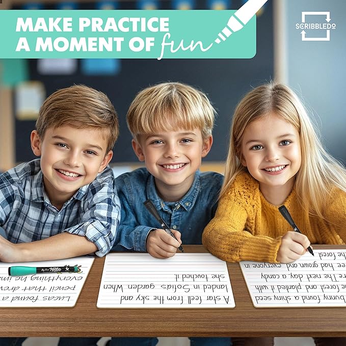 SCRIBBLEDO 5 Pack Double Sided Whiteboard Lined Dry Erase Board for Kids Ruled Writing Board Handwriting Practice for Kids - Small White Board Dry Erase Board 9x12 Dry Erase Board with Lines Student