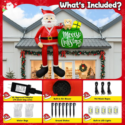 8FT Christmas Inflatable Outdoor Decoration, Climbing Santa Inflatable Outdoor Christmas Blow up Yard Decorations with LED Lights (The Gift List is Detachable and Writable)