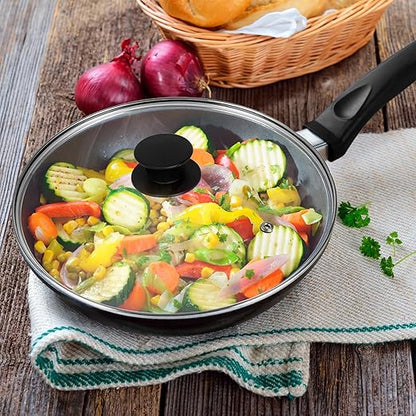 Pan Lid 8.7 Inch - Tempered Glass Pot Lid - Replacement Pan Cover for Cast Iron Skillets, Frying Pans, Pots and Wok, Heat Resistant Handle