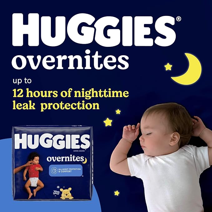 Huggies Overnight Diapers Size 4 (22-37 lbs), 52 Ct, Huggies Overnites Nighttime Baby Diapers