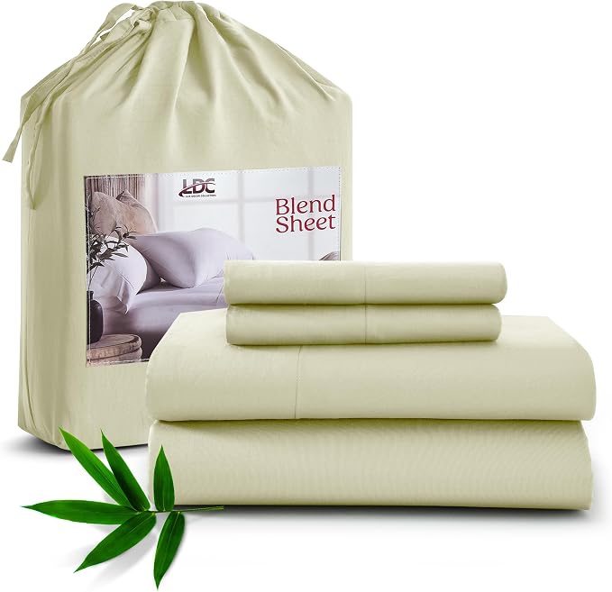 LUX Décor Bamboo Viscose Sheet Sets - Organic 35% Viscose derived from Bamboo Rayon Blend with 65% Polyester - Cooling, Breathable & Soft, Hotel Luxury Experience – King, Beige