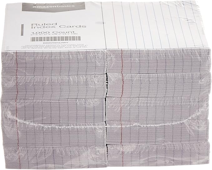 Basics Ruled Lined Index Cards, 1000 count, 10 Pack of 100, White, 3 in x 5 in