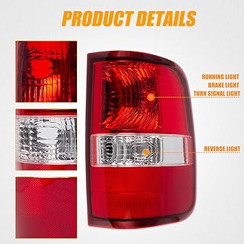RANSOTO Right Tail Light Compatible with 2004 2005 2006 2007 2008 Ford F150 F-150 Replace FO2801182, 5L3Z-13404-CA, 6L3Z-13404-BA Rear Brake Light (Passenger Side)