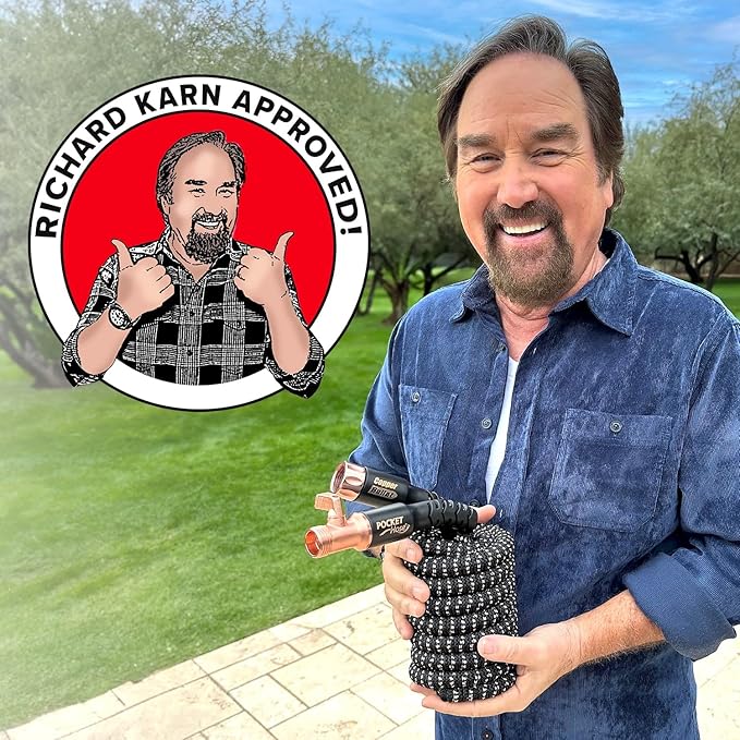 Pocket Hose Copper Bullet Expandable Garden Hose 50 FT w/10 Pattern Thumb Spray Nozzle AS-SEEN-ON-TV 650psi 3/4 in Patented Lead-Free Ultra-Lightweight Solid Copper Anodized Aluminum Fittings No-Kink