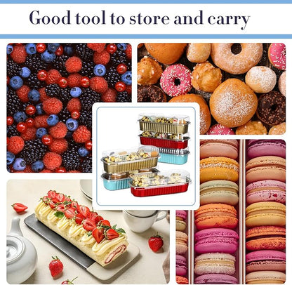 Qunclay 92 Pcs Aluminum Foil Mini Loaf Pans with Lids 6.8 oz Disposable Mini Cake Pan with Lid Rectangle Baking Cups for Party Muffin Cheesecake Ramekins(Multicolor)
