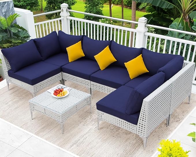 NICESOUL 14 Pcs 25.6x25.6 inch Patio Outdoor Cushion Covers, Olefin UVFade-Resistant Cushion Cover for Outdoor Furniture, Zippered Replacement Slipcovers for Couch Sofa, Machine Washable, Navy Blue