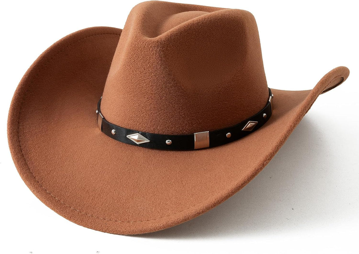 Lanzon Classic Felt Wide Brim Western Cowboy Hat with Belt Buckle