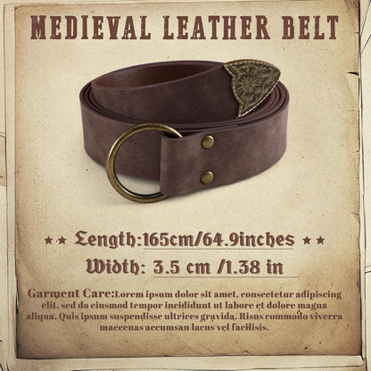 XZQTIVE Medieval Vintage Belt for Men Embossed Leather Renaissance Knight Belt O Ring Costume Belts 60"
