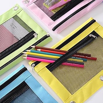 Pencil Pouch for 3 Ring Binder, Clear Window Pencil Case for Binder, Pencil Bags with Zipper  Reinforced Grommets, Pencil Case for Binder, Fabric Pencil Pouch (Yellow)