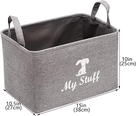 Geyecete Canvas Dog Toy Storage Dog Toy Basket -Box for Dog Toy Bins, Dog Blanket, Dog Clothes Storage - Pet Toy and Accessory Storage Bin-Gray