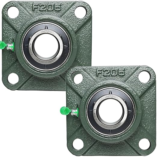 2 Pack UCF205-16 Pillow Block Bearing - Square Flange Mounted Pillow Block Bearings - Bearing Steel Bearings with 1" Bore - Self Alignment, Solid Cast Iron Base