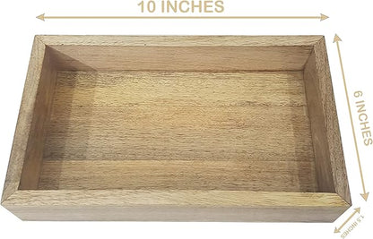 Wood Serving Tray Home Decorative Wooden Rectangle Antique Handmade Mango Wood Guest Towel Holder Vanity Tray Bathroom Accessory Trays Brown 10 x 6 inches
