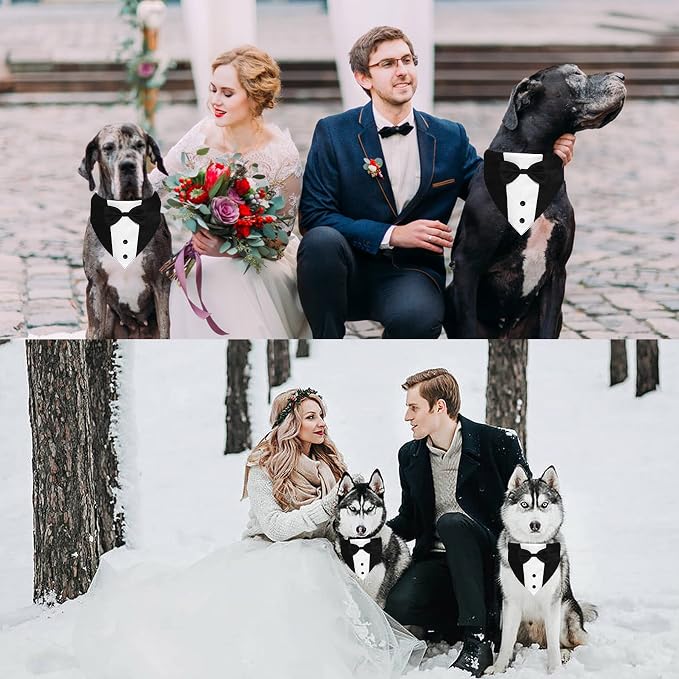 GOYOSWA Dog Tuxedo Suit Wedding Bandana Collar with Bow Tie, Adjustable Formal Dog Tux, Engagement Birthday Tuxedo for Small Medium Large Dogs Pets (Large: Neck 15-25)