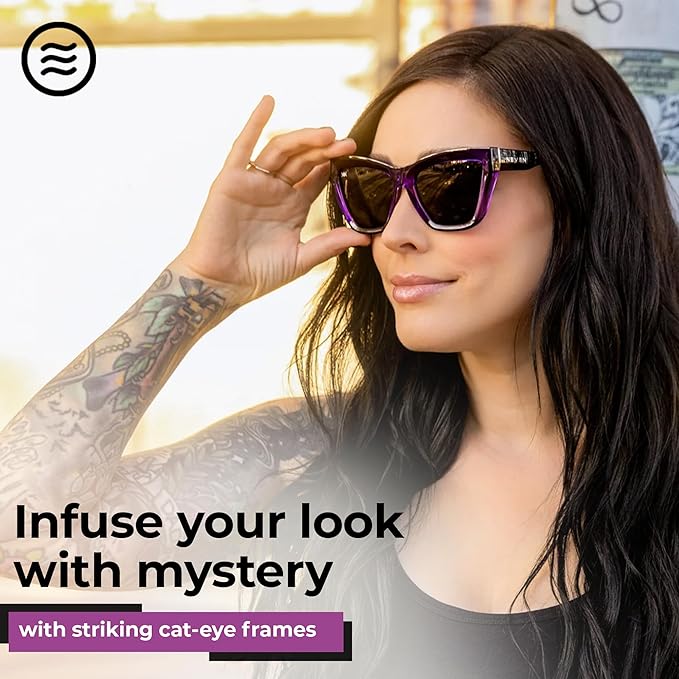 NEVEN Coven Bold Cat Eye Sunglasses - UV Protected Polarized Vintage Sunglasses - Fashionable Cat Eye Techno Glasses