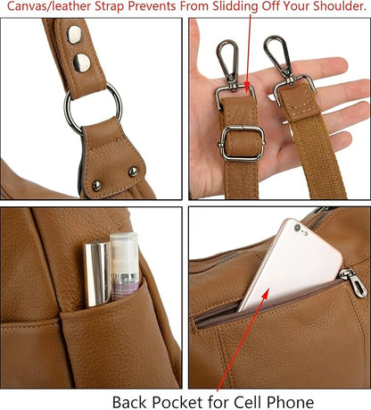 YALUXE Women's Genuine Leather Shoulder Bags Hobo Handbags Purses with Double Zipper Pockets and Crossbody Strap