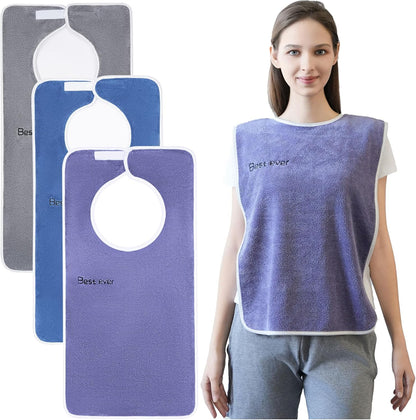 3 Pack Adult Bibs, Microfiber Super Soft Eating Cloth for Adults, Disabled, Adjustable, Dining Clothing Protector